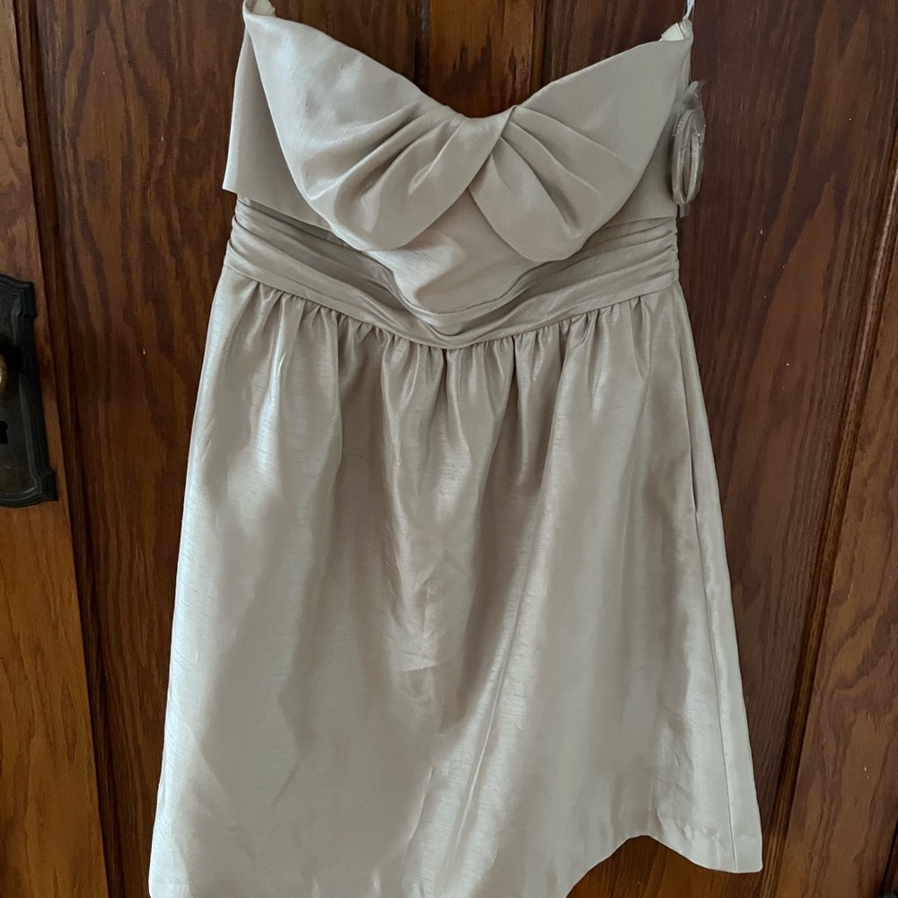 New Jenny Yoo Collection Champagne Twist Front Strapless Silk Mini Dress Sz 8